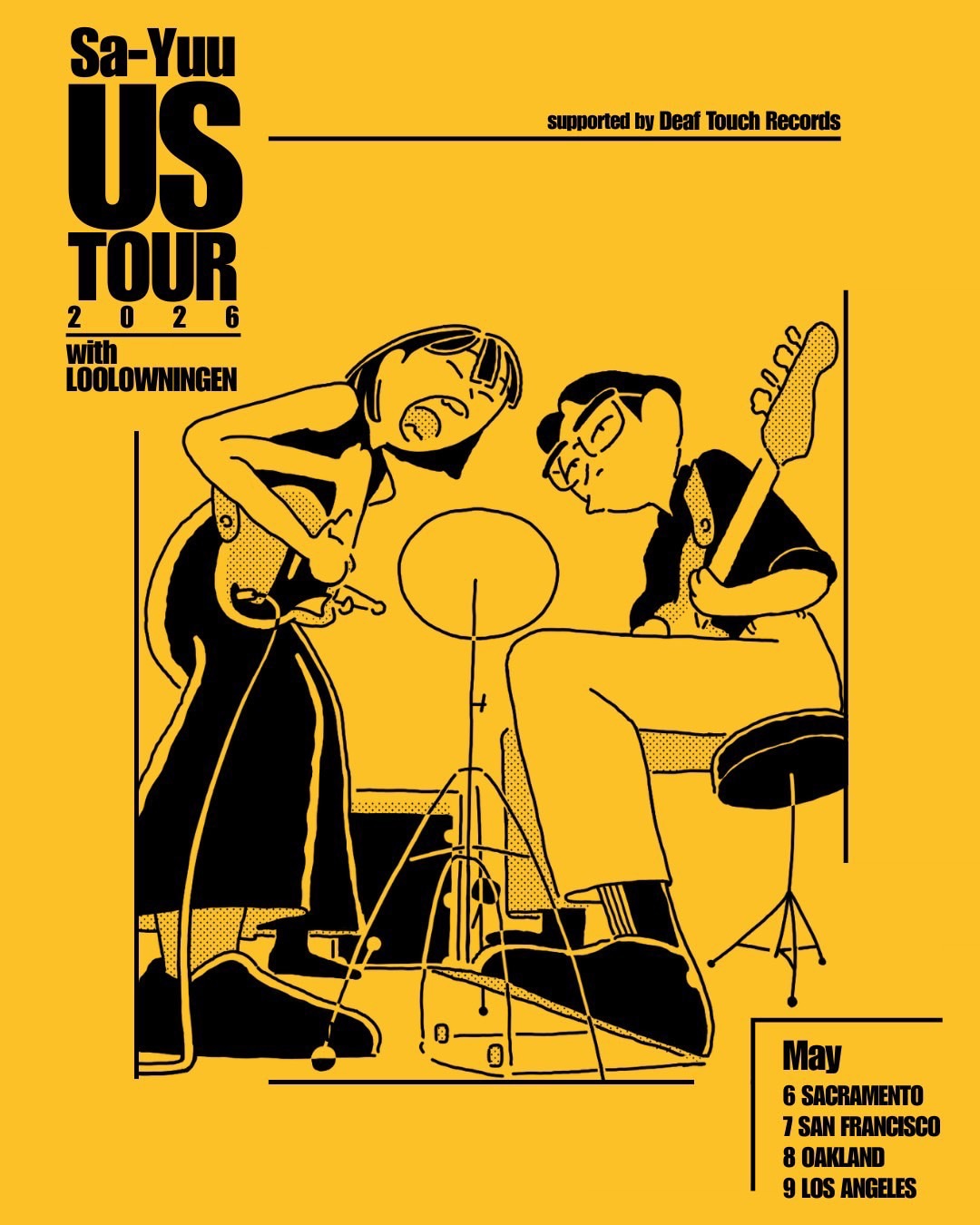 「左右 × LOOLOWNINGEN & THE FAR EAST IDIOTS US TOUR 2026」フライヤー