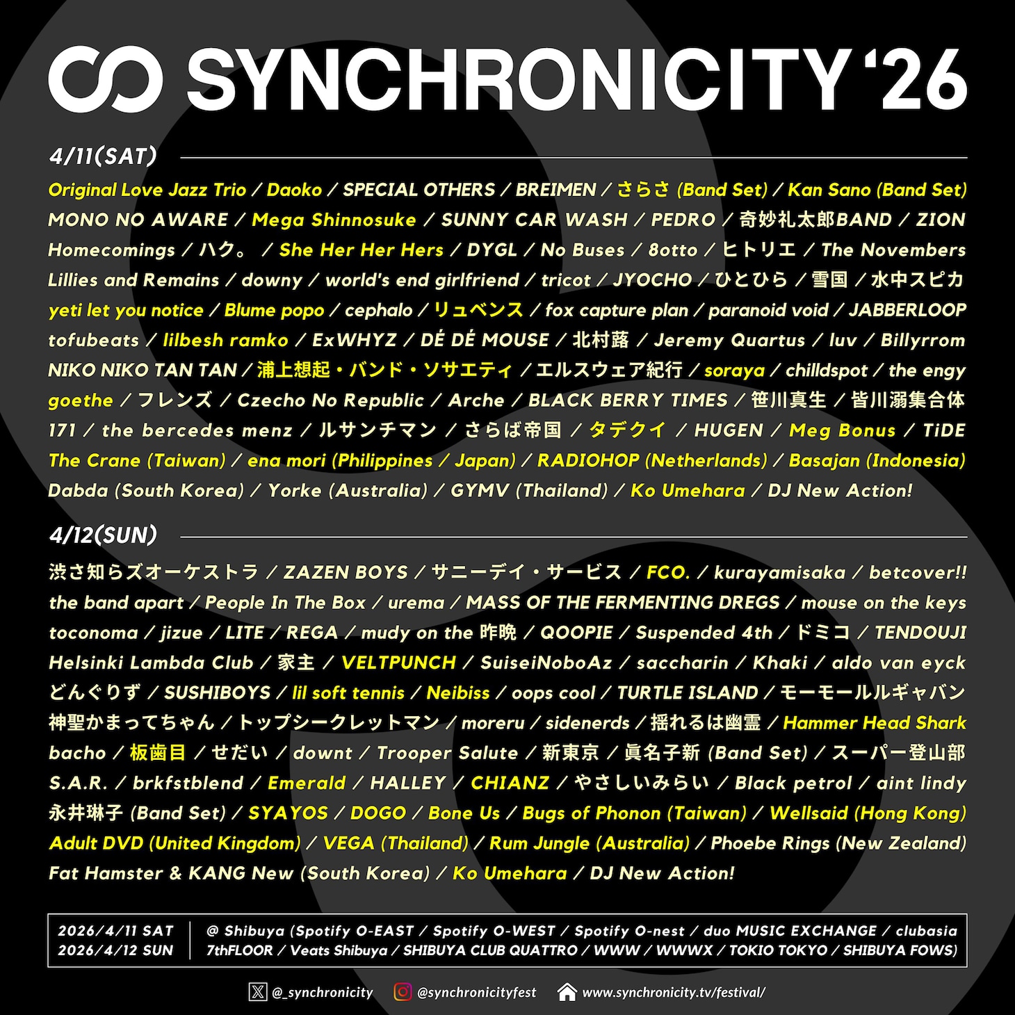 「SYNCHRONICITY'26」出演アーティスト一覧