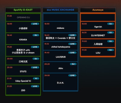 「RADIO SAKAMOTO Uday -NEW CONTEXT FES × DIG SHIBUYA-」タイムテーブル