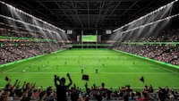 2030年に開業予定の「新秩父宮ラグビー場（仮称）」ラグビー利用時のイメージ。