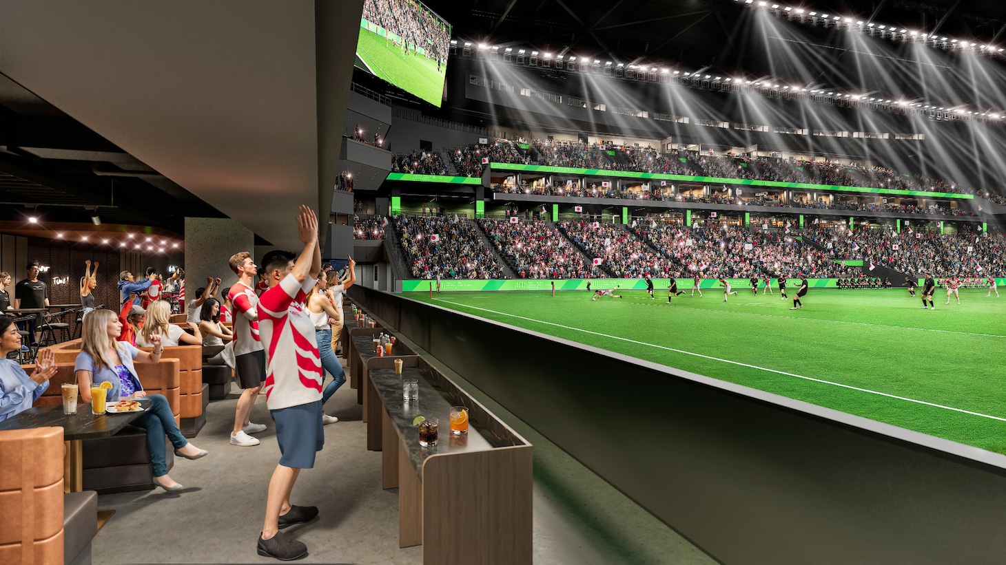 2030年に開業予定の「新秩父宮ラグビー場（仮称）」フィールドバーのイメージ。