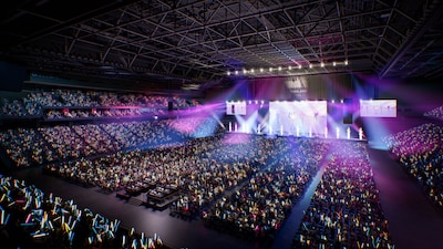 2030年に開業予定の「新秩父宮ラグビー場（仮称）」音楽コンサート利用時のイメージ。