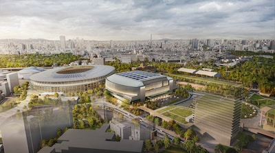 2030年に開業予定の「新秩父宮ラグビー場（仮称）」外観イメージ図。