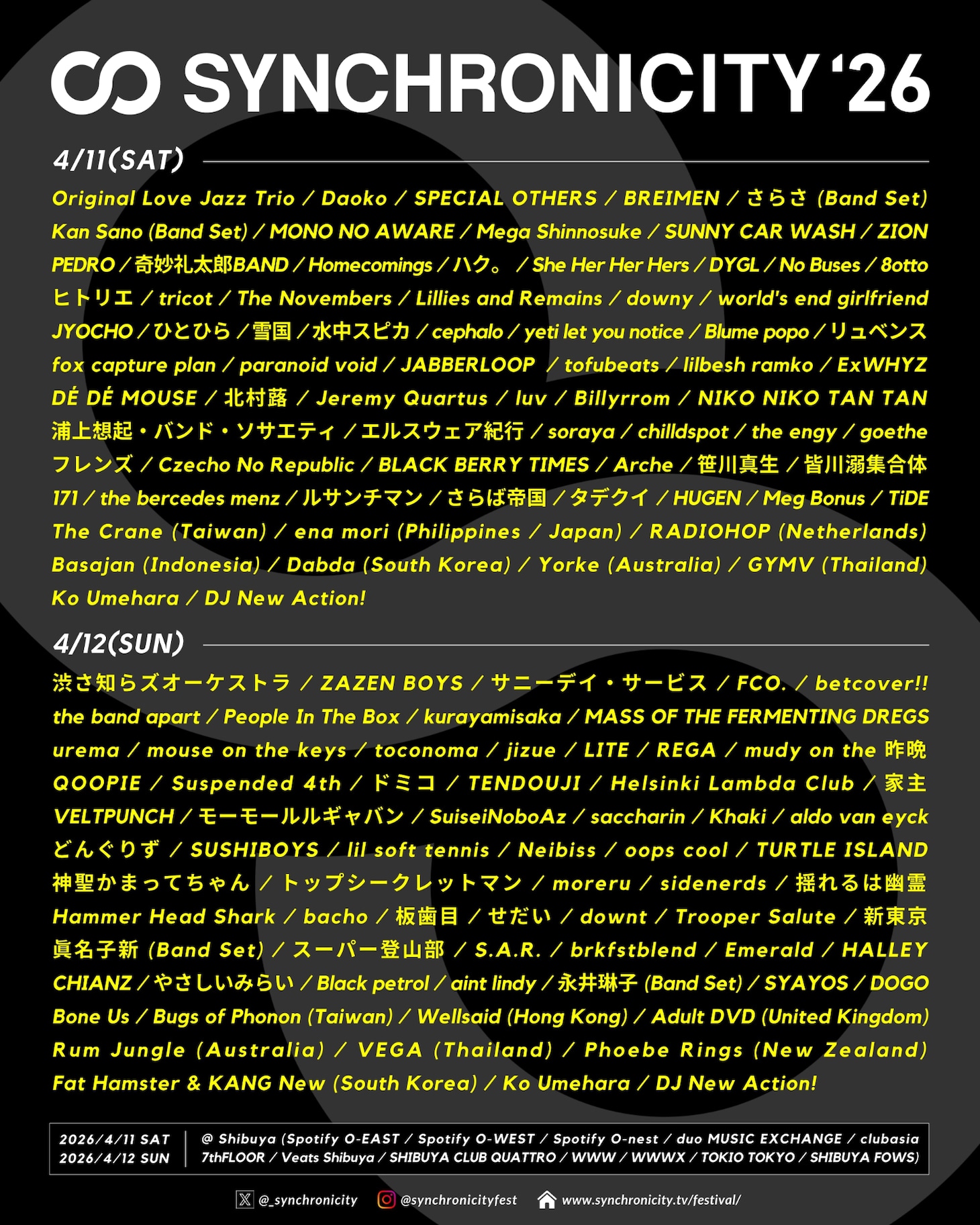 「SYNCHRONICITY'26」出演アーティスト一覧