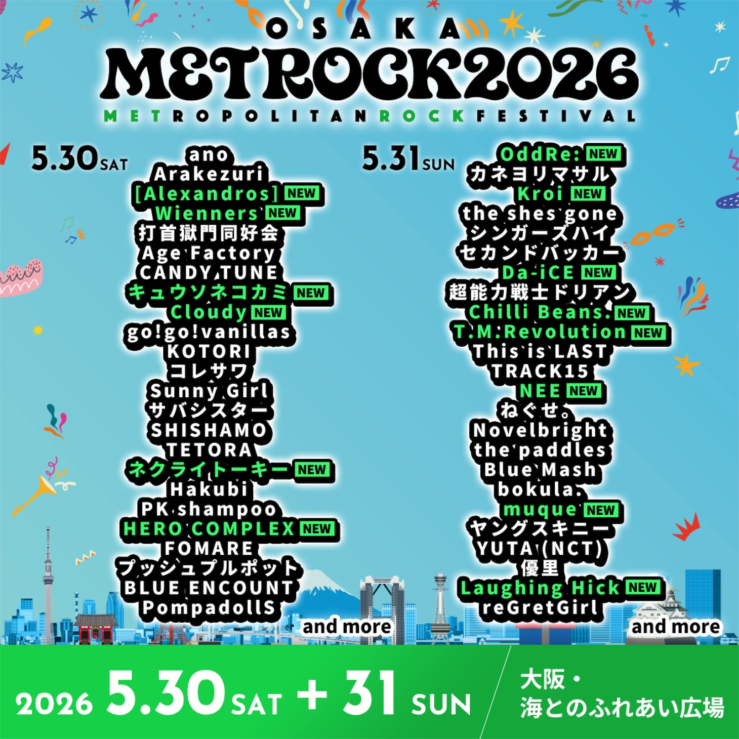 「METROPOLITAN ROCK FESTIVAL 2026」大阪会場出演アーティスト第4弾告知ビジュアル。