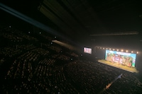 ぽんぽこ＆ピーナッツくん「ぽこぴーの回覧板 in TOKYO」の様子。（撮影：廣田達也）