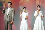 左から鈴木亮平、浜辺美波、綾瀬はるか。