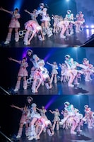 ひさびさに馬跳びをする虹コンOGたち。