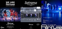 左から、「WE ARE Perfume -WORLD TOUR 3rd DOCUMENT」「Reframe THEATER EXPERIENCE with you」「Perfume“コールドスリープ”-25 years Document-」のビジュアル。