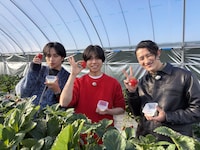 左から中島健人、重岡大毅（WEST.）、岩本照（Snow Man）。(c)テレビ朝日