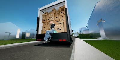 プーマH-STREETのキャンペーンビジュアル。ロゼが腰かけているトラックの荷台にはプーマの箱がたくさん。