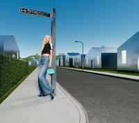 プーマH-STREETのキャンペーンビジュアル。デジタル空間のような街にロゼが佇んでいる。