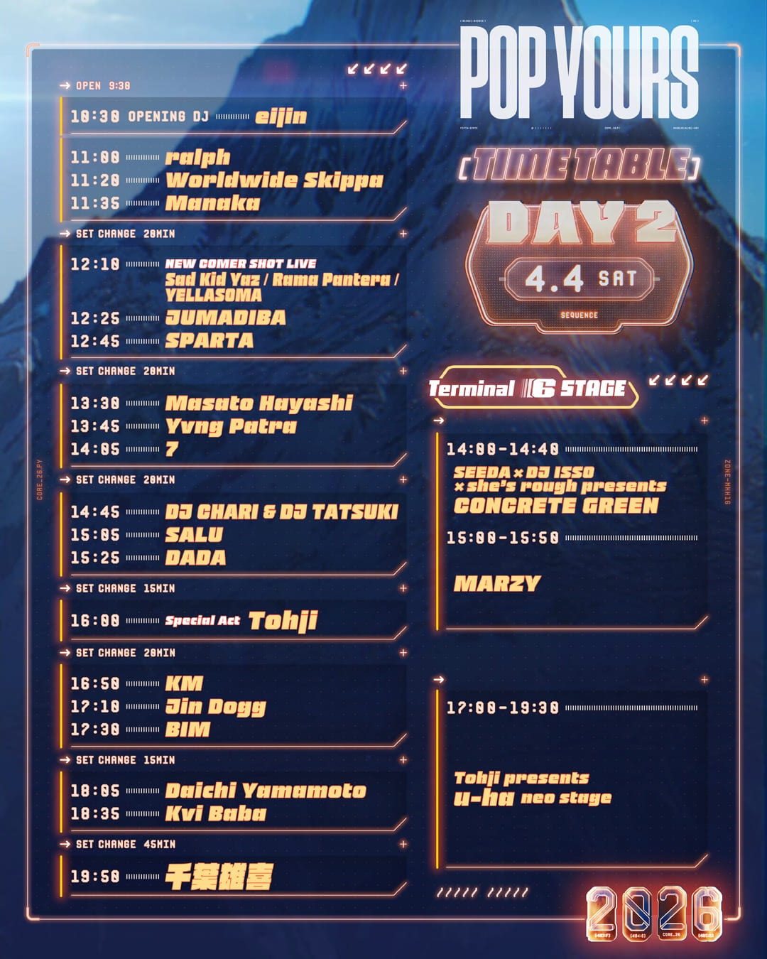 「POP YOURS 2026」DAY 2タイムテーブル