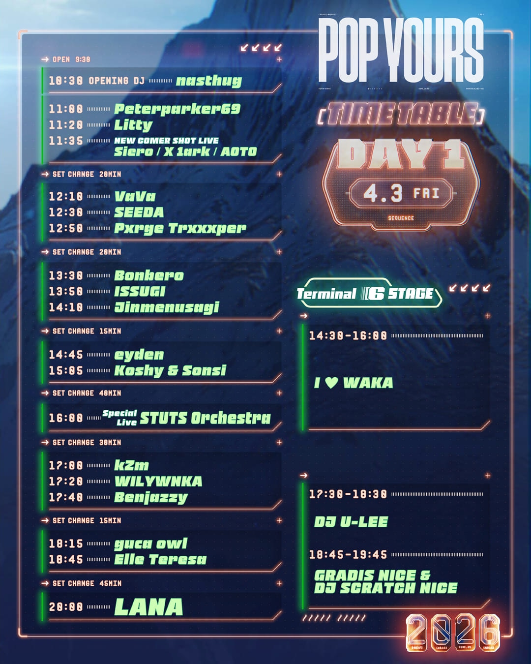 「POP YOURS 2026」DAY 1タイムテーブル