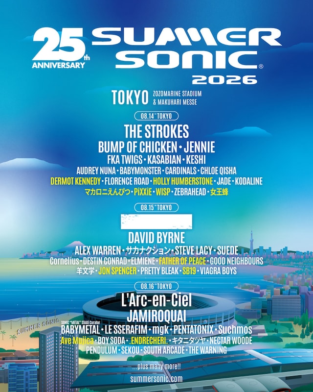 「SUMMER SONIC 2026」TOKYO公演の出演者一覧。