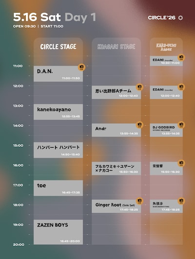 「CIRCLE '26」初日のタイムテーブル。