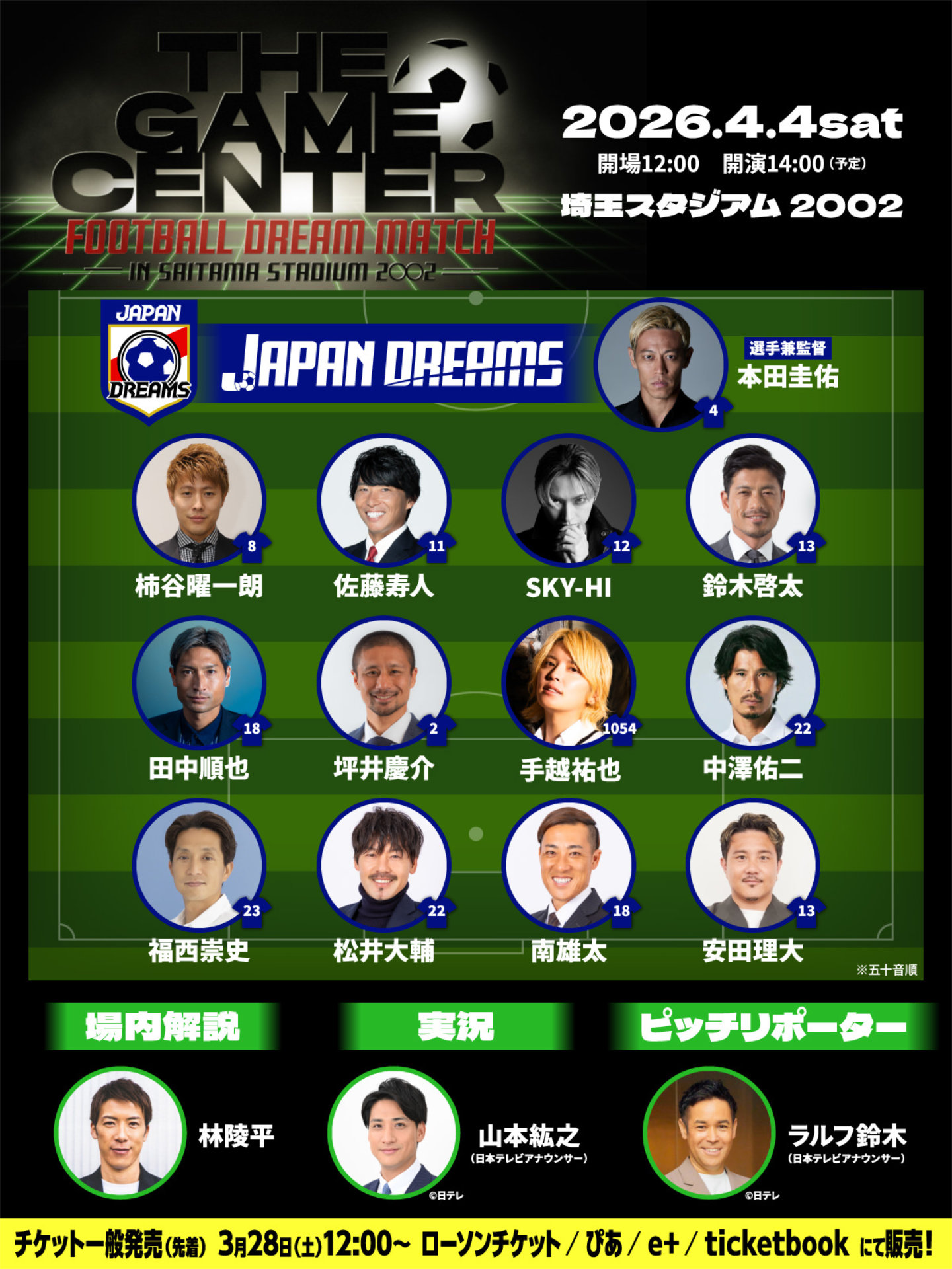「THE GAME CENTER -FOOTBALL DREAM MATCH- in Saitama Stadium 2OO2」JAPAN DREAMSのメンバー一覧。