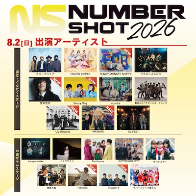 「NUMBER SHOT2026」出演アーティスト第3弾より8月2日公演のラインナップ。