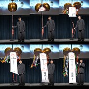 くす玉を割る山口一郎。