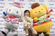 “決めエール”を披露するシナモロール、吉田仁人（M!LK）、ポムポムプリン。