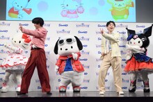 「爆裂愛してる」を踊るM!LKとサンリオキャラクター。