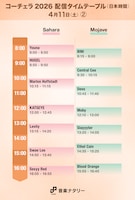 「Coachella Valley Music and Arts Festival」日本時間4月11日（土）「Sahara」「Mojave」配信タイムテーブル