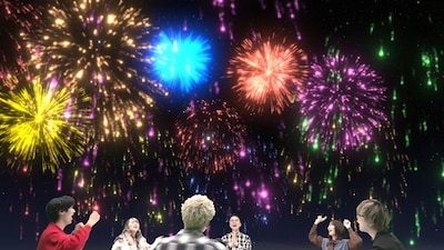 4月18日放送のクイズ番組「ひらめきコンボ」にて、問題に正解すると打ち上げられる花火。