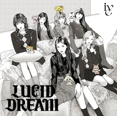 伊藤潤二が描き下ろしたIVEのメンバーとIVEの公式キャラクター・MINIVE。