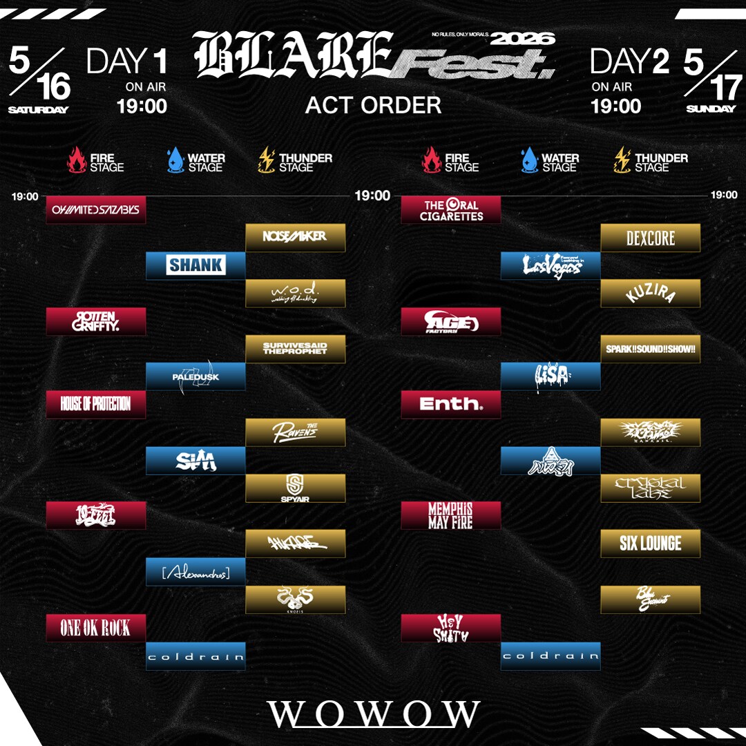 coldrain主催フェス「BLARE FEST.」WOWOWで放送 10-FEET、アレキ