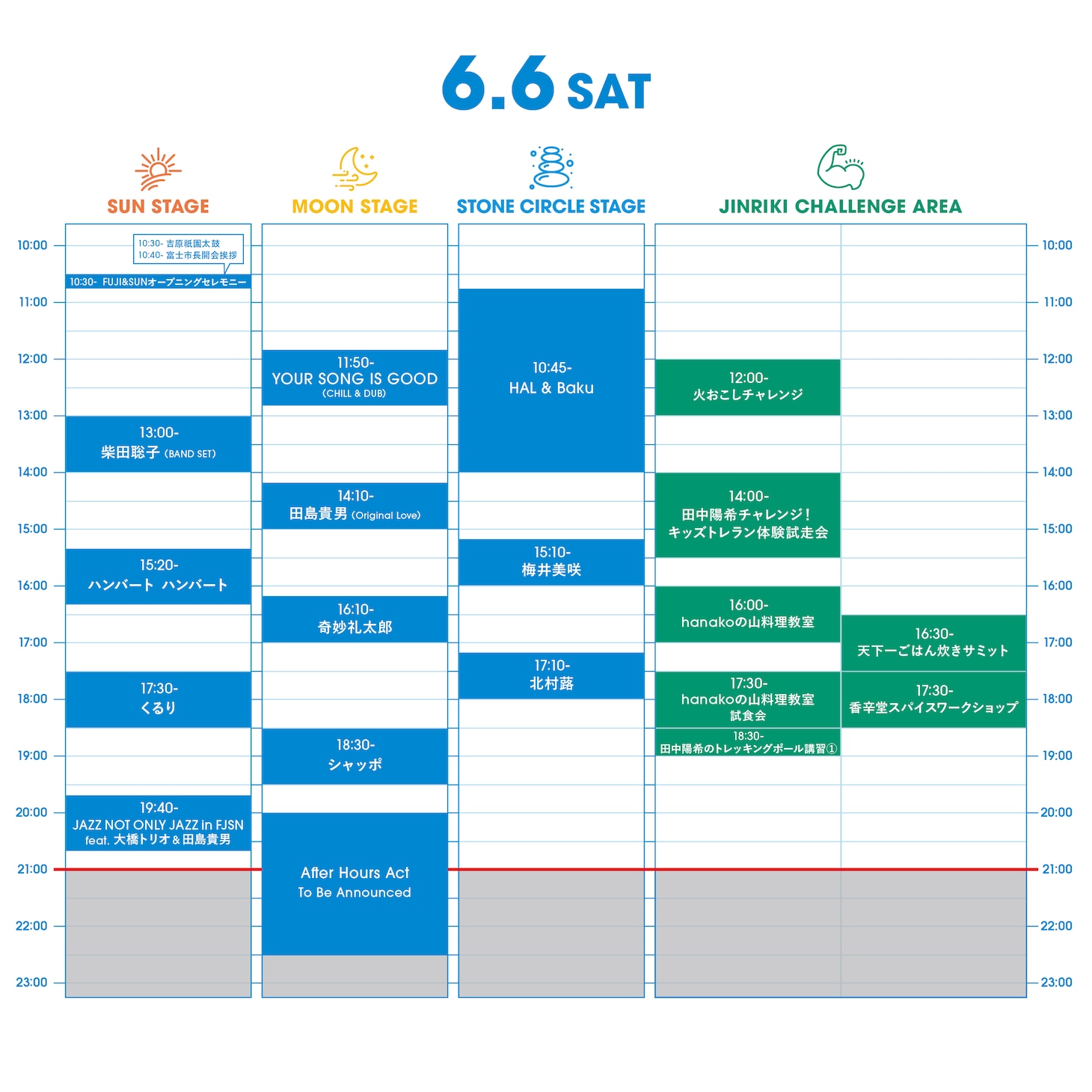 「FUJI & SUN '26」初日のタイムテーブル。