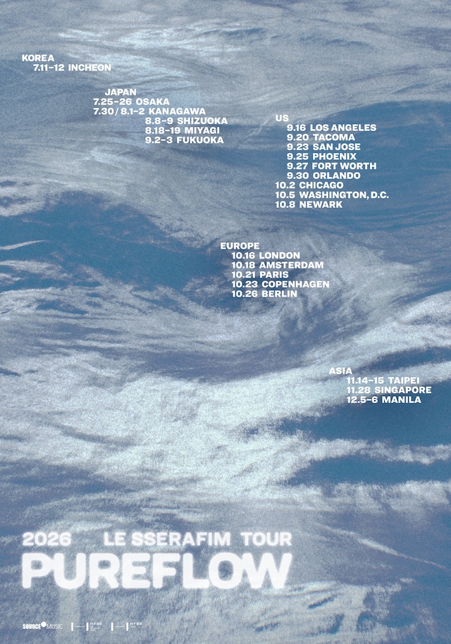 LE SSERAFIM「2026 LE SSERAFIM TOUR 'PUREFLOW'」告知ビジュアル(P)&(C) SOURCE MUSIC