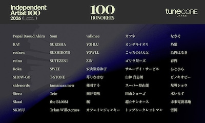 「TuneCore Japan INDEPENDENT ARTIST 100 - 2026」最終選出アーティスト