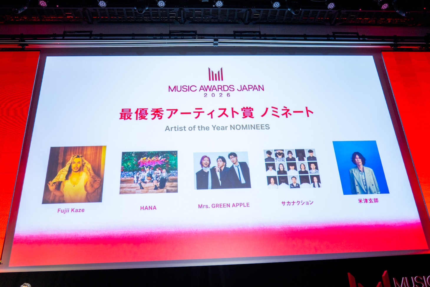 「MUSIC AWARDS JAPAN 2026」最優秀アーティスト賞ノミネート一覧