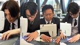 ミシンを操作する松島聡（timelesz）、横山裕（SUPER EIGHT）、城島茂、髙地優吾（SixTONES）。©日本テレビ