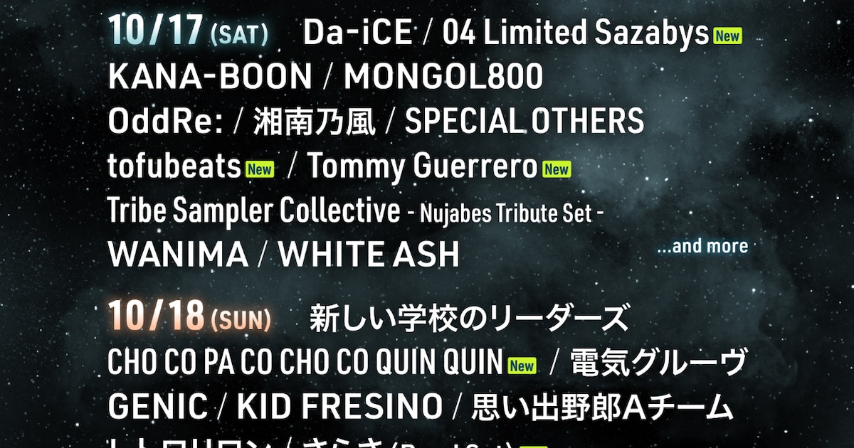 福島「LIVE AZUMA」にチョコパ、tofubeats、フォーリミ、ウルフルズら追加 日割りも発表