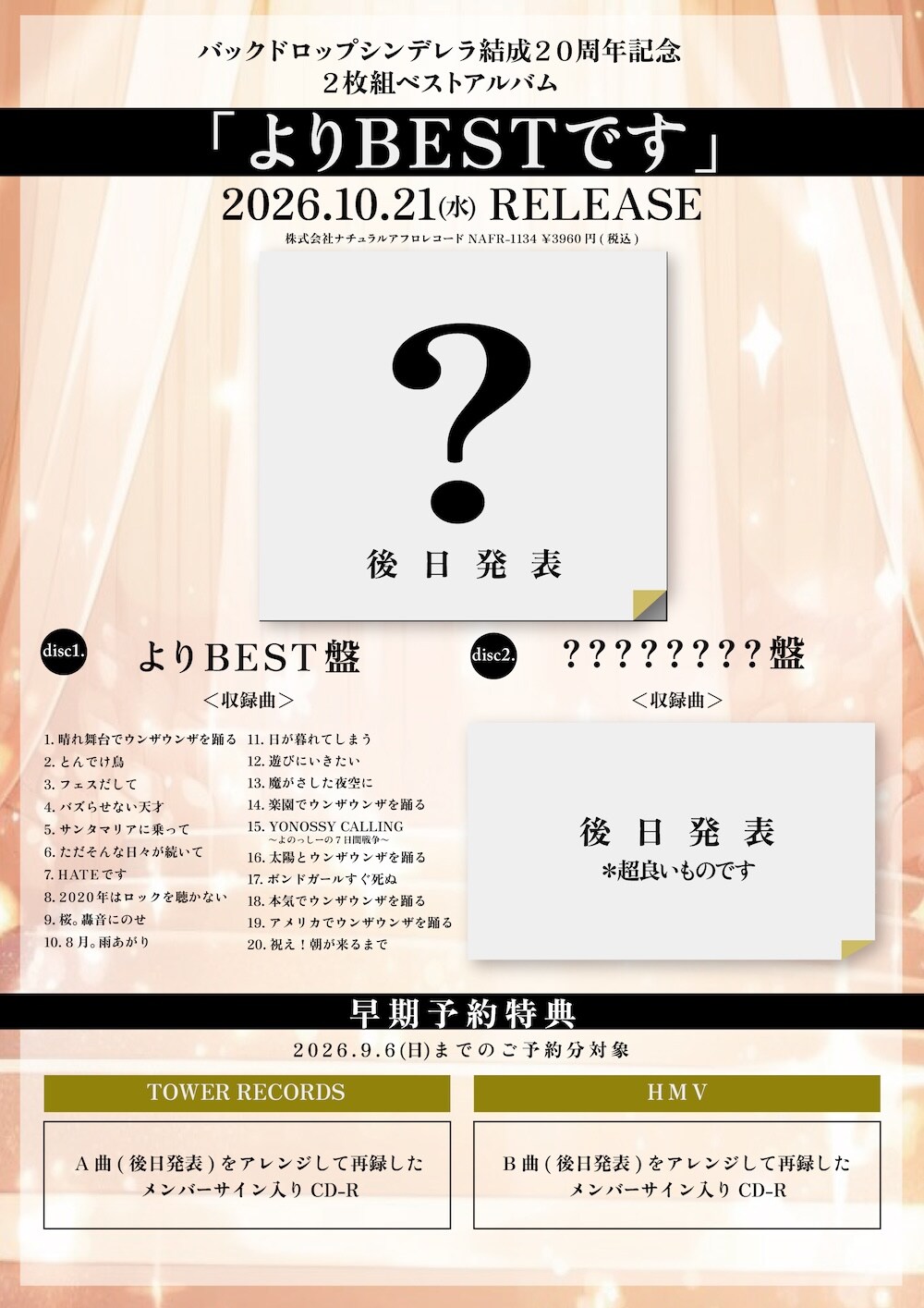 バックドロップシンデレラ結成20周年記念ベストリリース、収録内容は