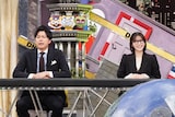 「全力！脱力タイムズ」より。左から、西村真二（コットン）、鎮西寿々歌（FRUITS ZIPPER）。©︎フジテレビ