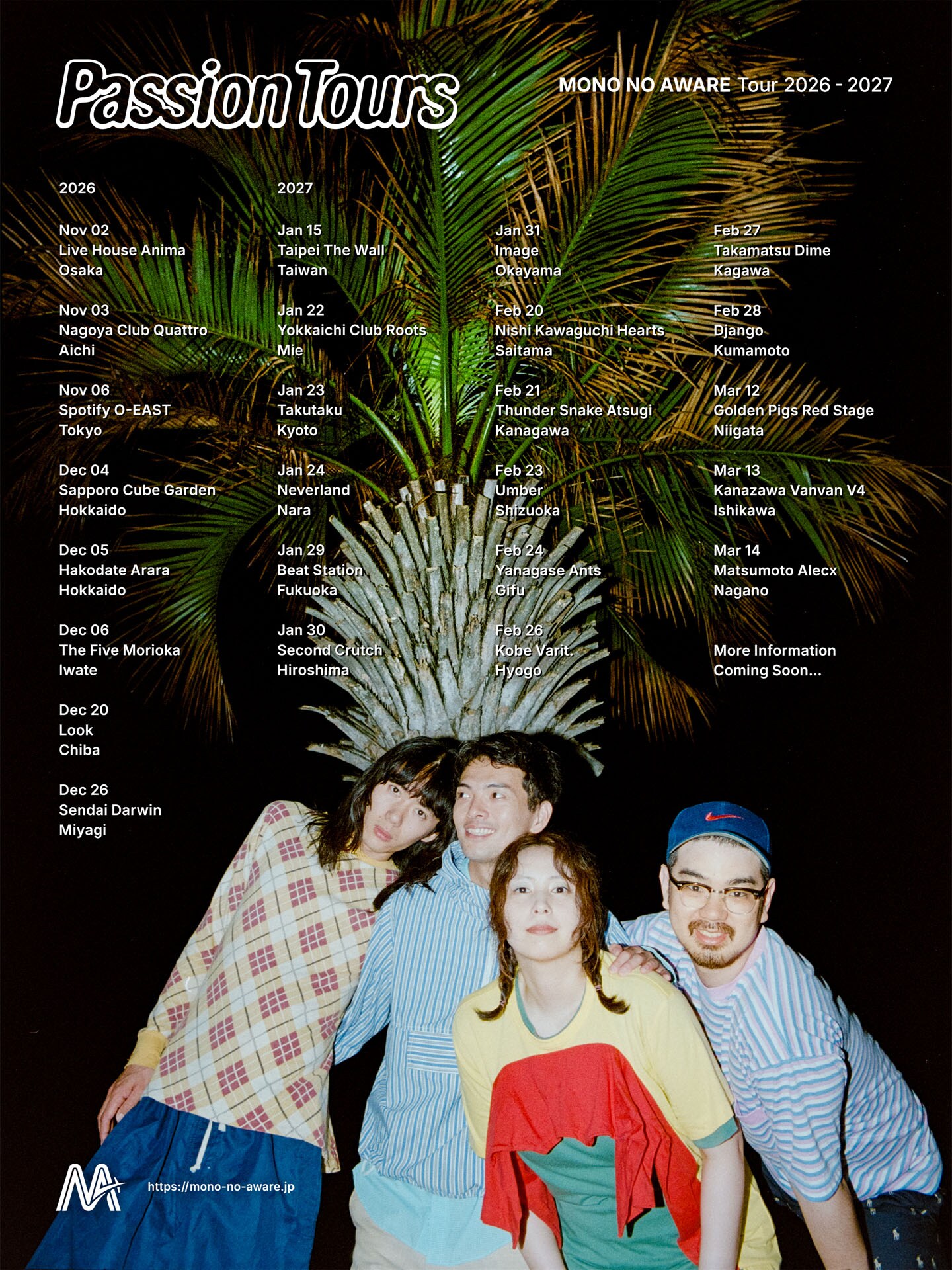 MONO NO AWARE、過去最多24都市＋台北を回るライブハウスツアー開催