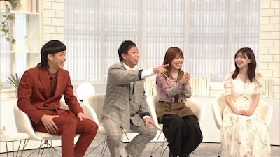 左からエース（バッテリィズ）、森田哲矢（さらば青春の光）、加納（Aマッソ）、松田好花。©NHK