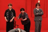 左から猪俣周杜（timelesz）、佐藤勝利（timelesz）、菊池風磨（timelesz）。
