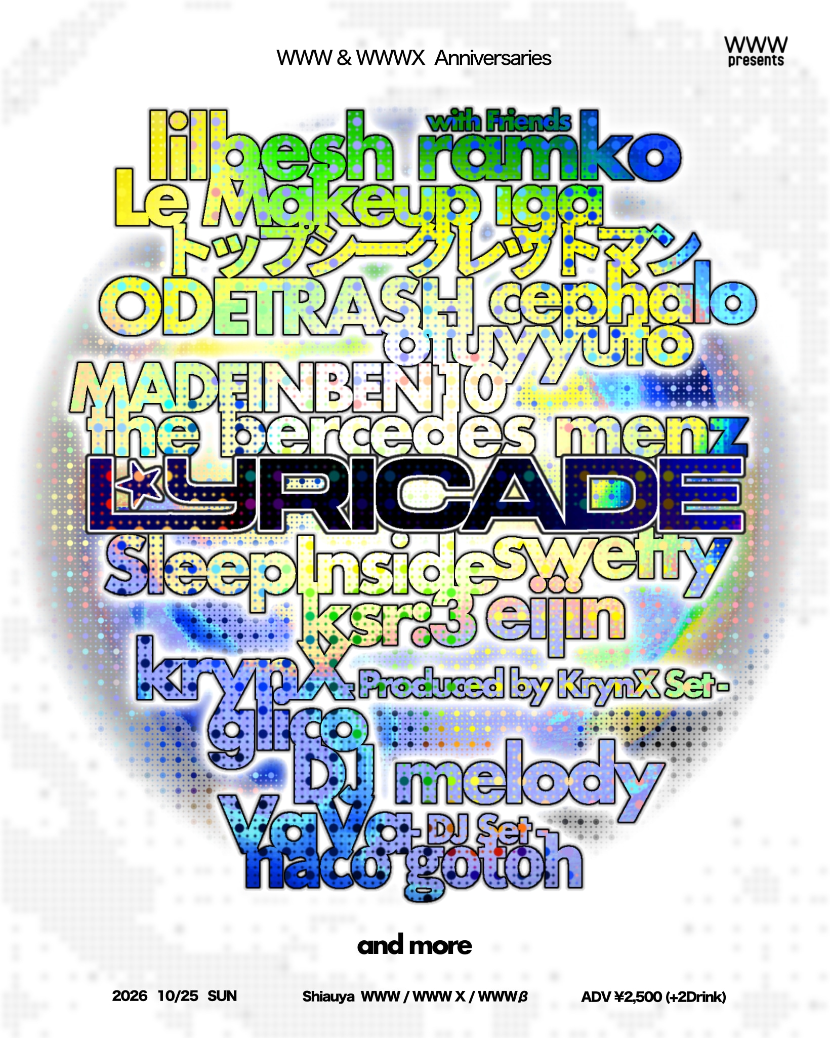 渋谷WWW「LYRICADE」にlilbesh ramko、トップシークレットマン、swetty