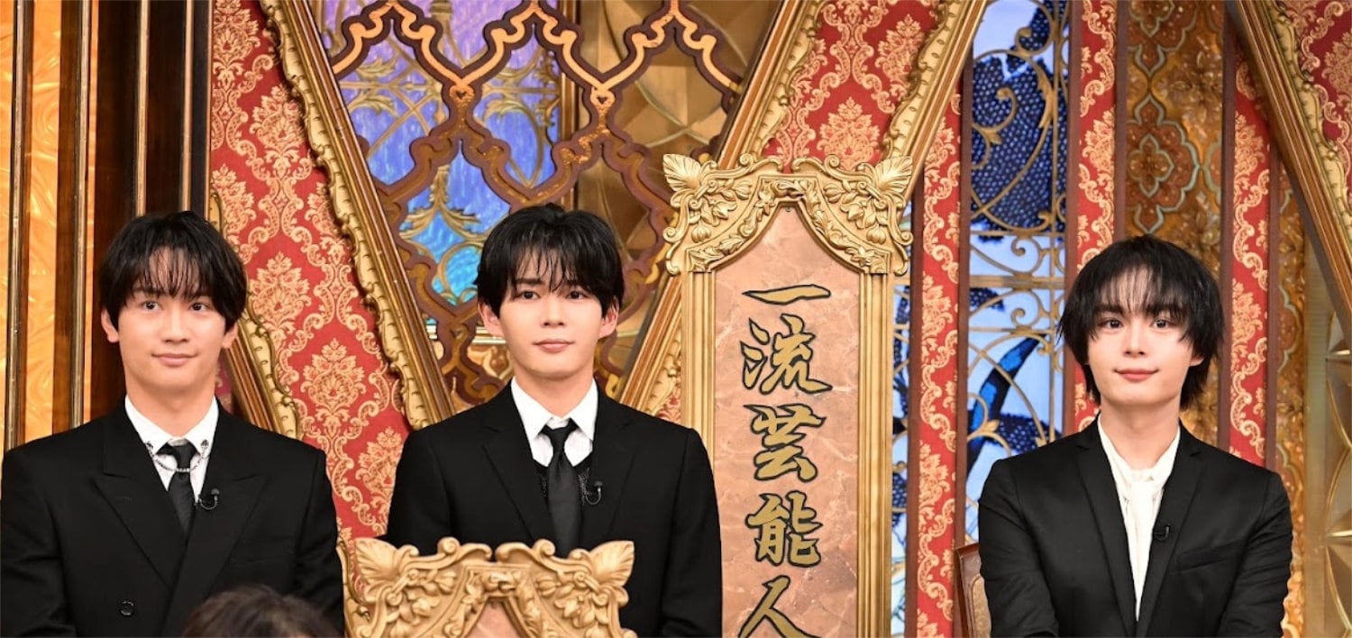 左からなにわ男子の藤原丈一郎、長尾謙杜、大西流星。©︎ABCテレビ