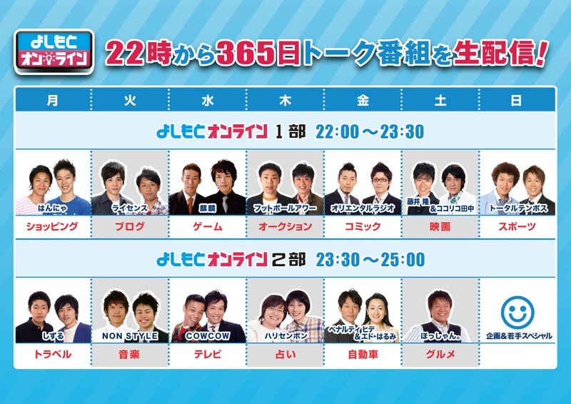 リピート放送や配信レポートなど、見逃した人にもうれしいシステムが充実の「よしもとオンライン」。