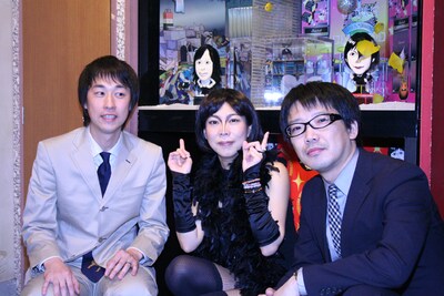 よしもとおもしろ水族館のGW企画発表会見に出席した椿鬼奴とハリガネロック。(c)吉本興業