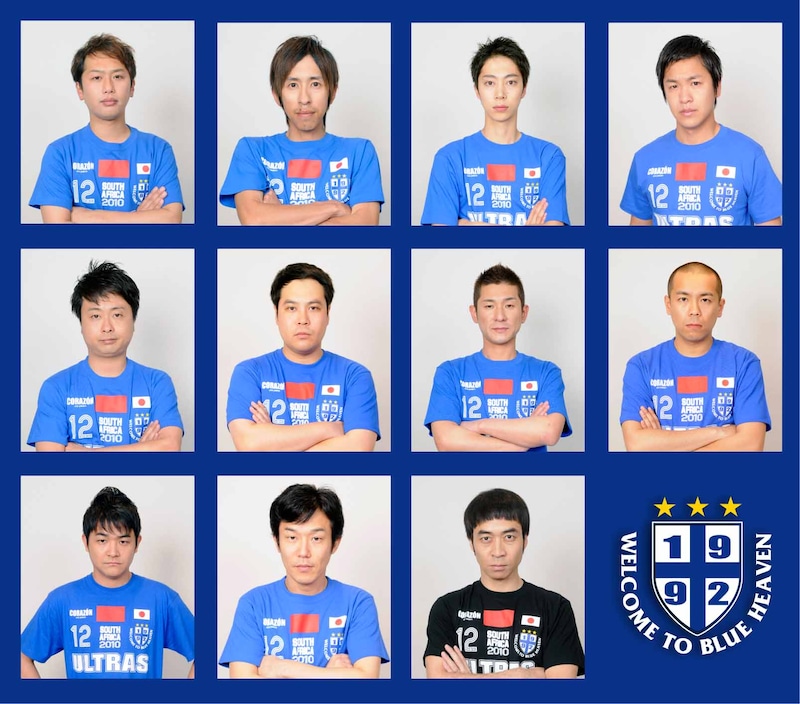 よしもとジャパンのイレブンたち。ライセンス井本、キングコング梶原、はんにゃ、次長課長河本、タカアンドトシ、笑い飯哲夫、千鳥ノブ、ペナルティ。