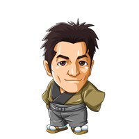 「びっくりぱちんこ 爽快 水戸黄門2」に登場するザ!!トラベラーズplus・の博多大吉のアニメキャラクター。(c)KYHD.2010