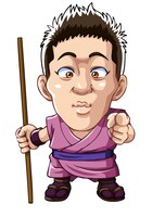 「びっくりぱちんこ 爽快 水戸黄門2」に登場するザ!!トラベラーズplus・はんにゃ金田のアニメキャラクター。(c)KYHD.2010