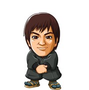 「びっくりぱちんこ 爽快 水戸黄門2」に登場するザ!!トラベラーズplus・ハイキングウォーキング松田のアニメキャラクター。(c)KYHD.2010