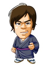 「びっくりぱちんこ 爽快 水戸黄門2」に登場するザ!!トラベラーズplus・次長課長井上のアニメキャラクター。(c)KYHD.2010