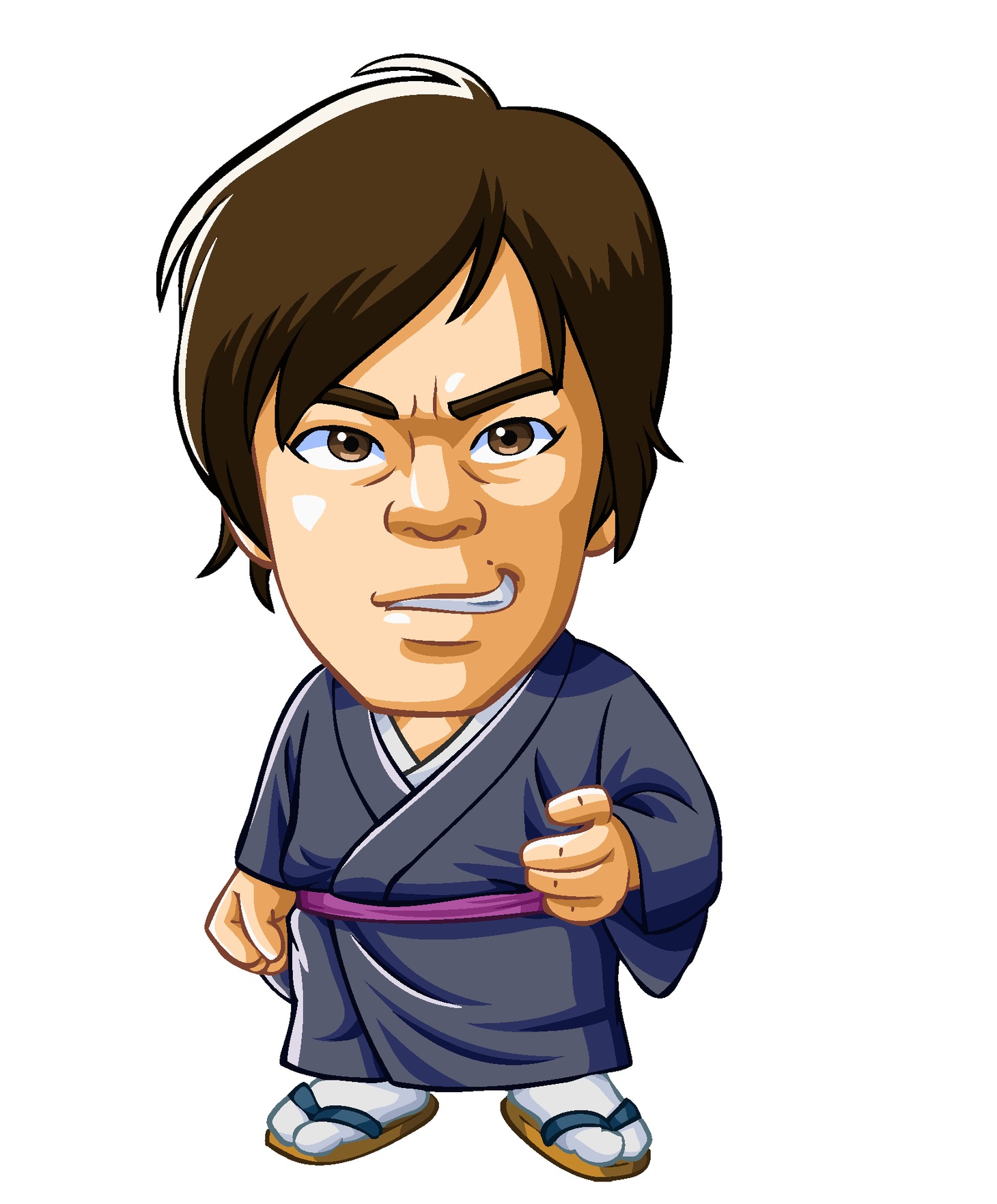 「びっくりぱちんこ 爽快 水戸黄門2」に登場するザ!!トラベラーズplus・次長課長井上のアニメキャラクター。(c)KYHD.2010